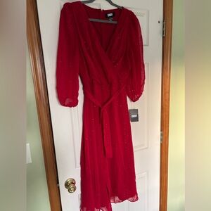 NWT DKNY Women's Puff Sleeve Tie Waist Dress